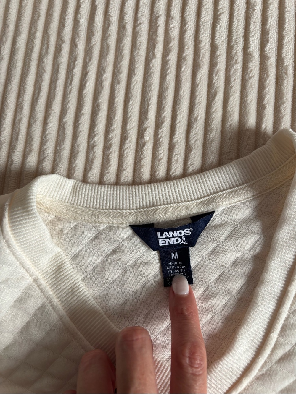 Lands' End Cream Quilted Crewneck Sweater